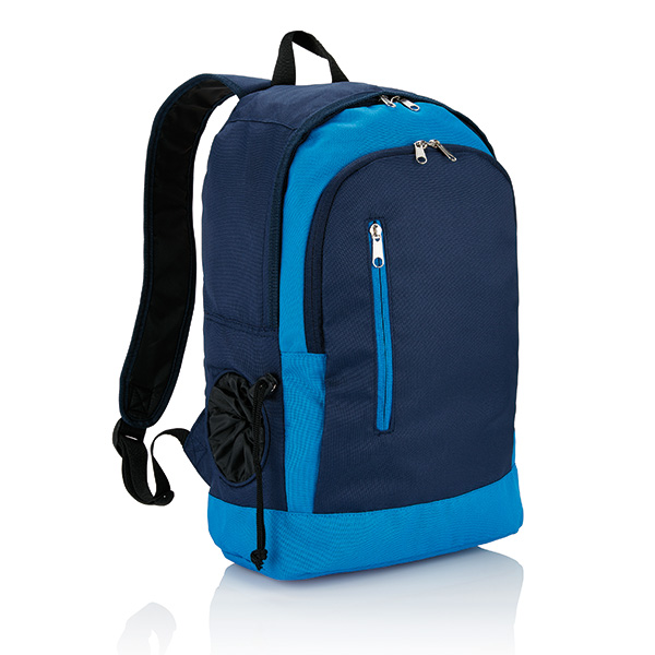 Backpack with water bottle pocket, blue/blue