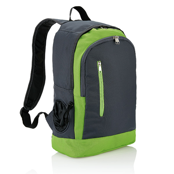 Backpack with water bottle pocket, green/black