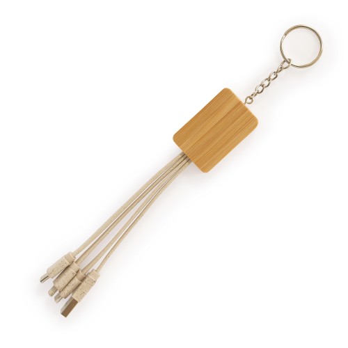Branded Rectangle Bamboo And Wheat Straw Keyring in Natural