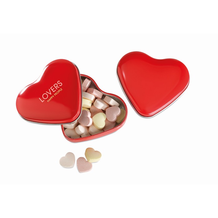 Branded Heart tin box with candies