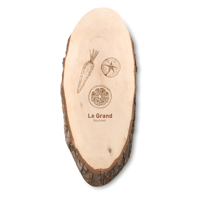 Branded Oval wooden board with bark