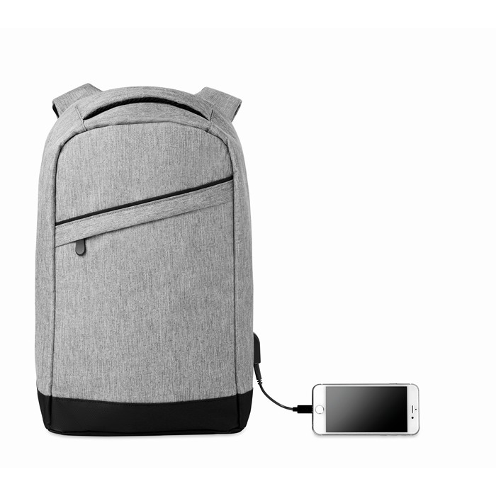 Printed Promotional backpacks 2 tone backpack incl USB plug