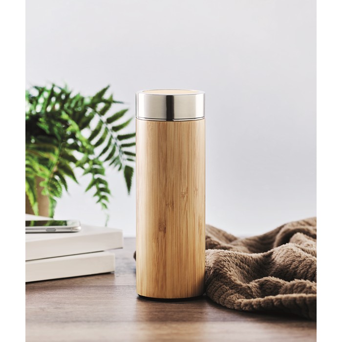 Promotional Double wall bamboo flask 400ml