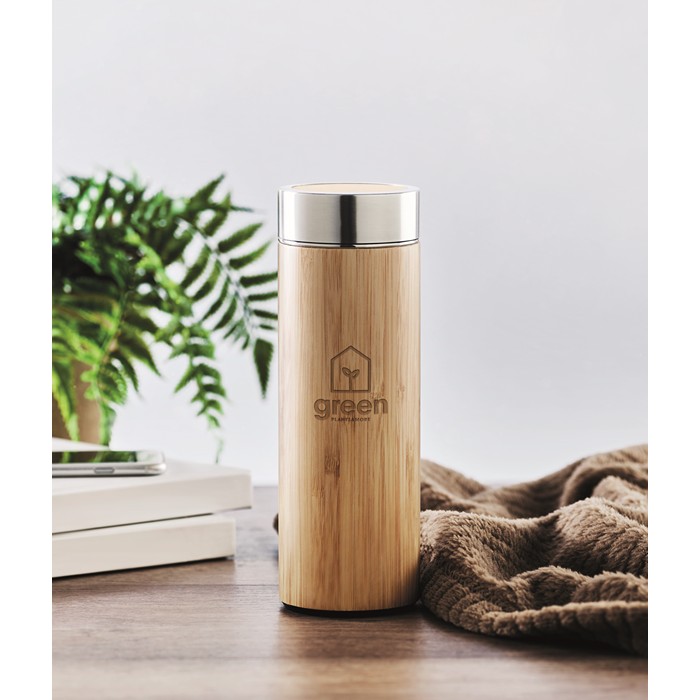 Branded Double wall bamboo flask 400ml