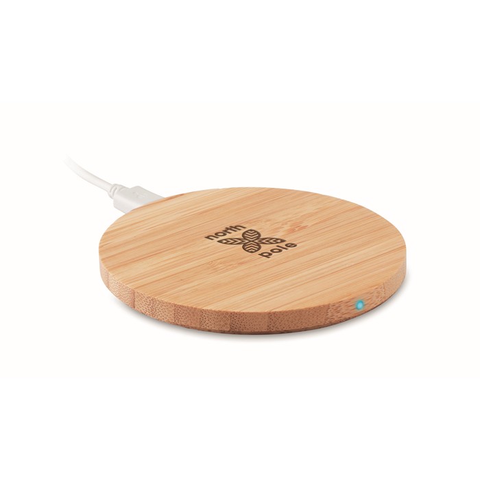 Personalised Round wireless charger bamboo