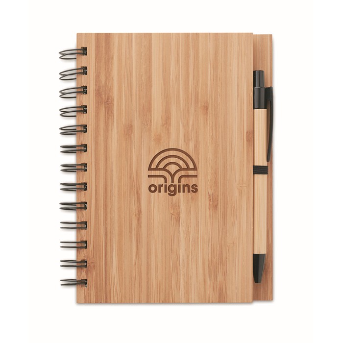 Printed Bamboo notebook with pen lined