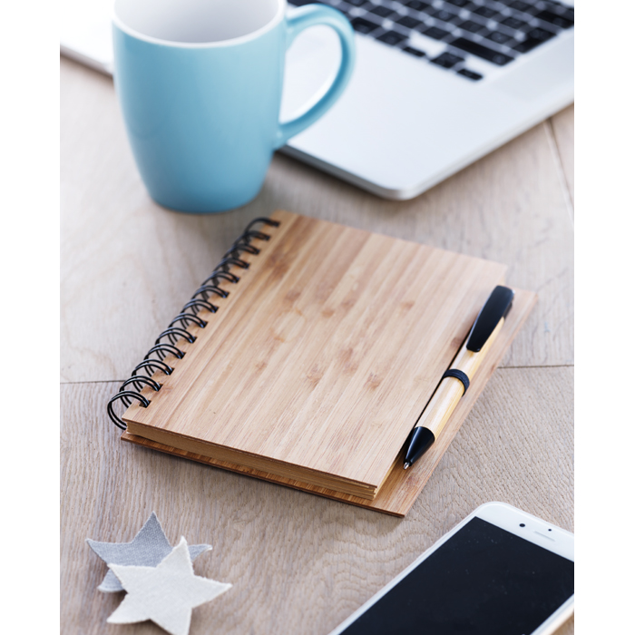 Business Bamboo notebook with pen lined