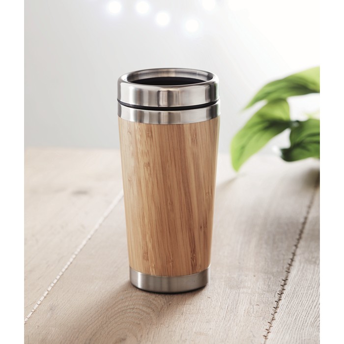 Branded Double wall bamboo flask 430ml