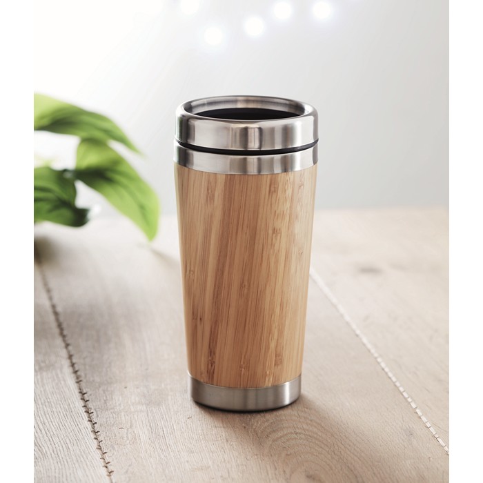 Personalised Bamboo double wall travel cup